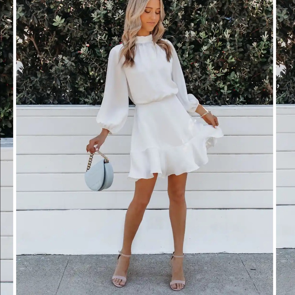 Vici Collection CALL ME ANGEL TEXTURED SATIN DRESS WHITE